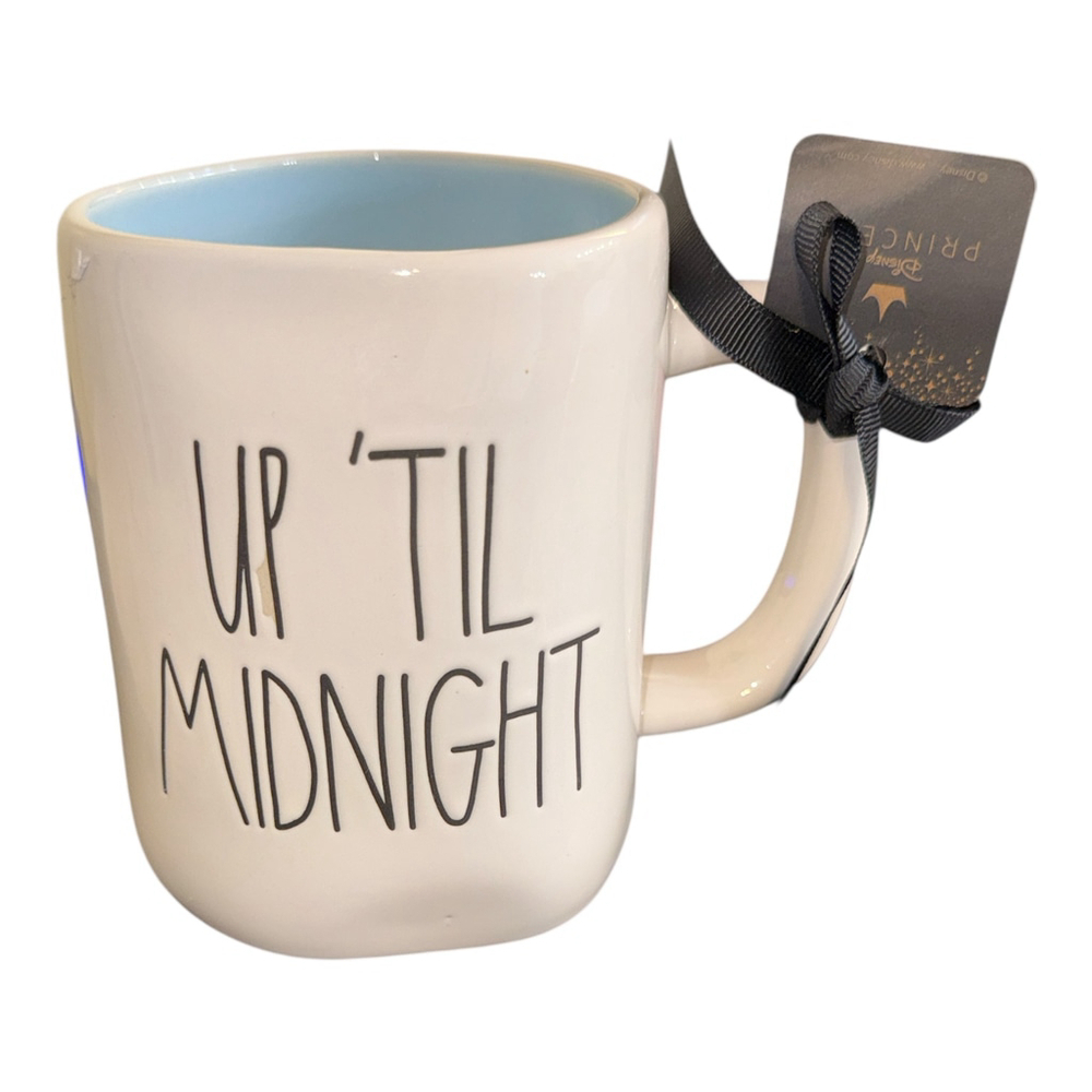 Up Til Midnight Ceramic Coffee Mug with Clock Design, White and Blue, 16 oz